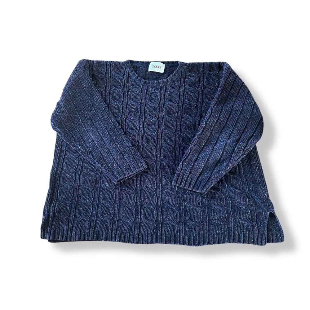 [Jenny] VTG Navy Blue Crewneck Velvet Sweater